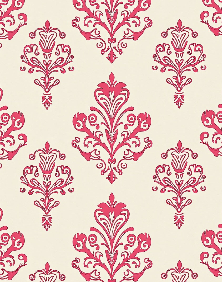 Enchanting Damask Scroll With Symmetrical (Pink) - ODIKA
