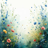 Watercolor Meadow Floral Vibrant Nature(Blue)