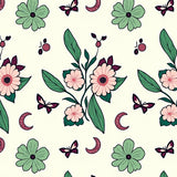 Lunar Bloom Moth And Mushroom Interlocking Botanical(Ivory)