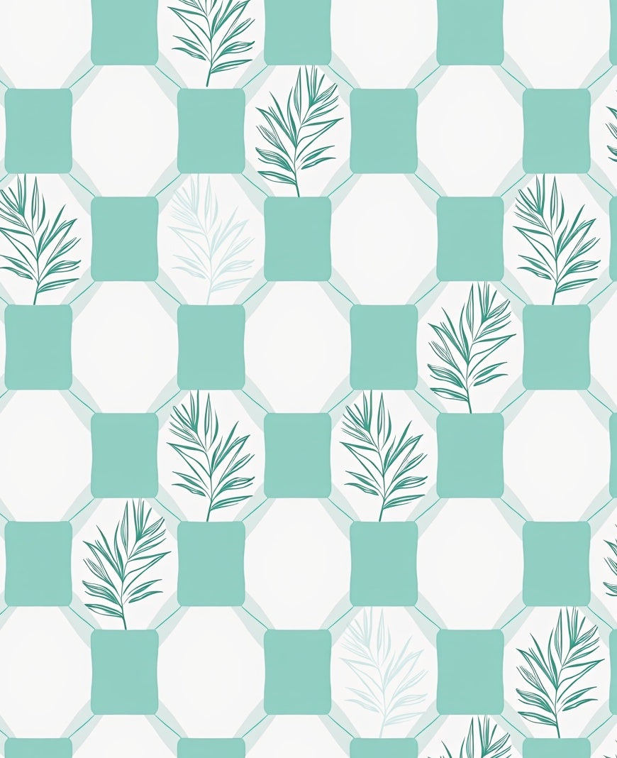 Hexagonal Honeycomb with Abstract Botanical Accents (Green) - ODIKA