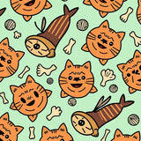 Cartoon Tabby Cats with Fish Bone and Yarn Accessories(Green)