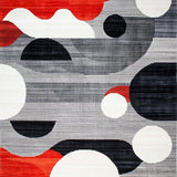 Contemporary Grey Black Red White Abstract Design Carpet(Gray)