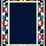 Modernist Border Stripe with Interlocking Mosaic(Navy)