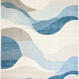 Coastal Serenity Abstract Area Wavy Light Blue and Beige Design(Beige)