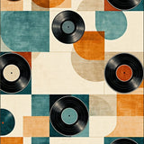 Boho Record Rug Vinyl Album Carpet with Geometric Accents(Black)