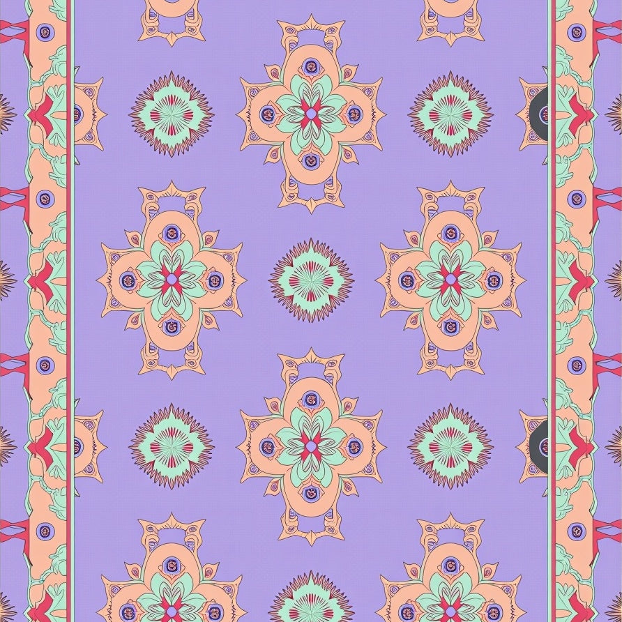 Vintage Ornamental Medallion with Interlocking Floral Motifs (Purple) - ODIKA