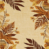 Island Breeze Weatherproof Area Rug With Decorative Botanical Pattern(Beige)