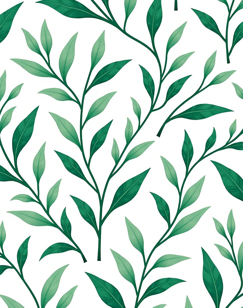Modern Botanical Leaf Vein Design with Watercolor Wash (Green) - ODIKA