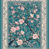 Floral Teal Door with Cherry Blossom Branch and Decorative Accents(Blue)