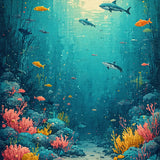 Kids Ocean Life Area Playful Sea Creature(Blue)