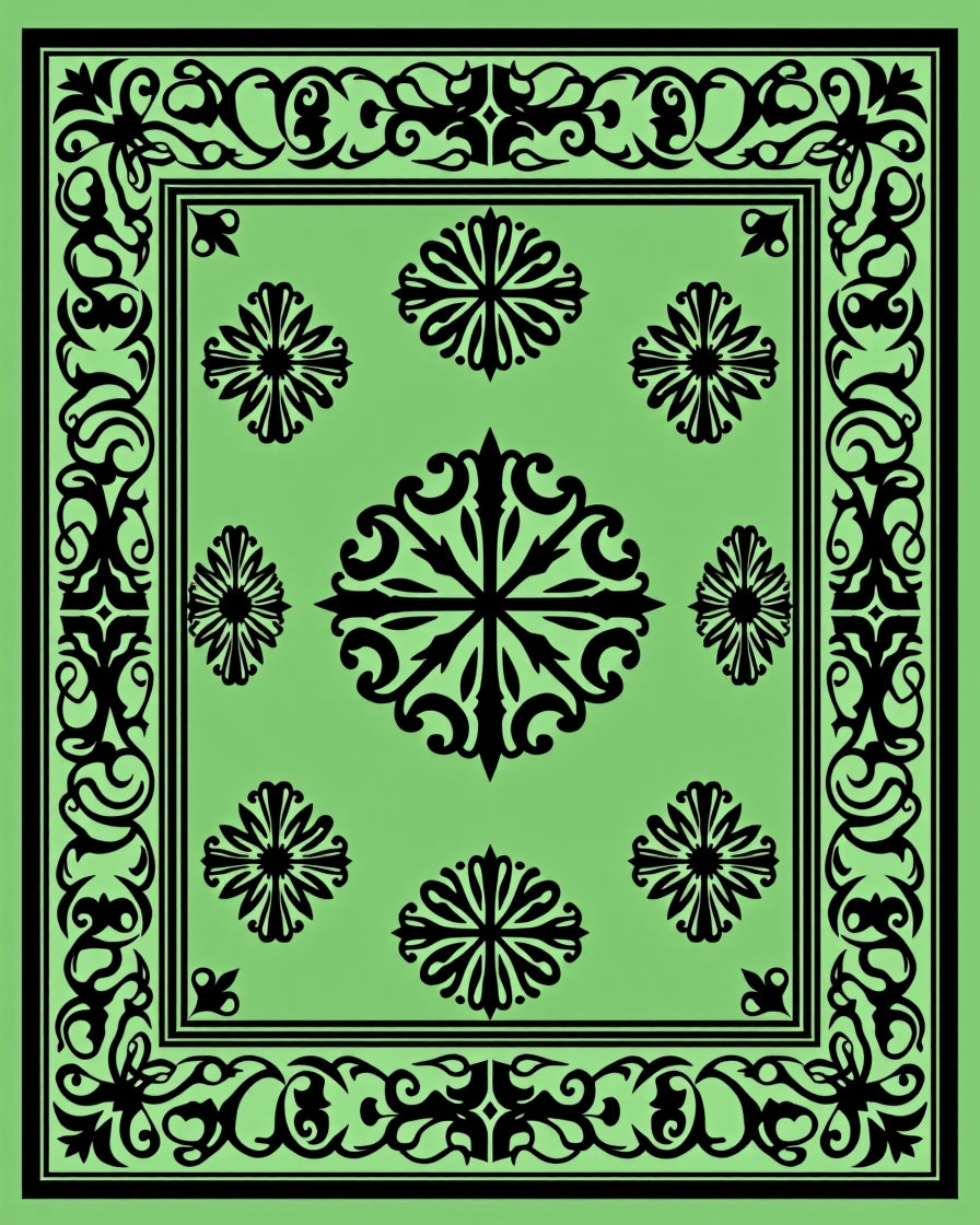 Luxurious Damask Scrollwork Floral Medallion Symphony (Green) - ODIKA