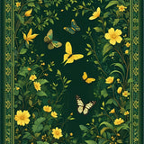 Charming Low Pile Floral Artwork(Green)