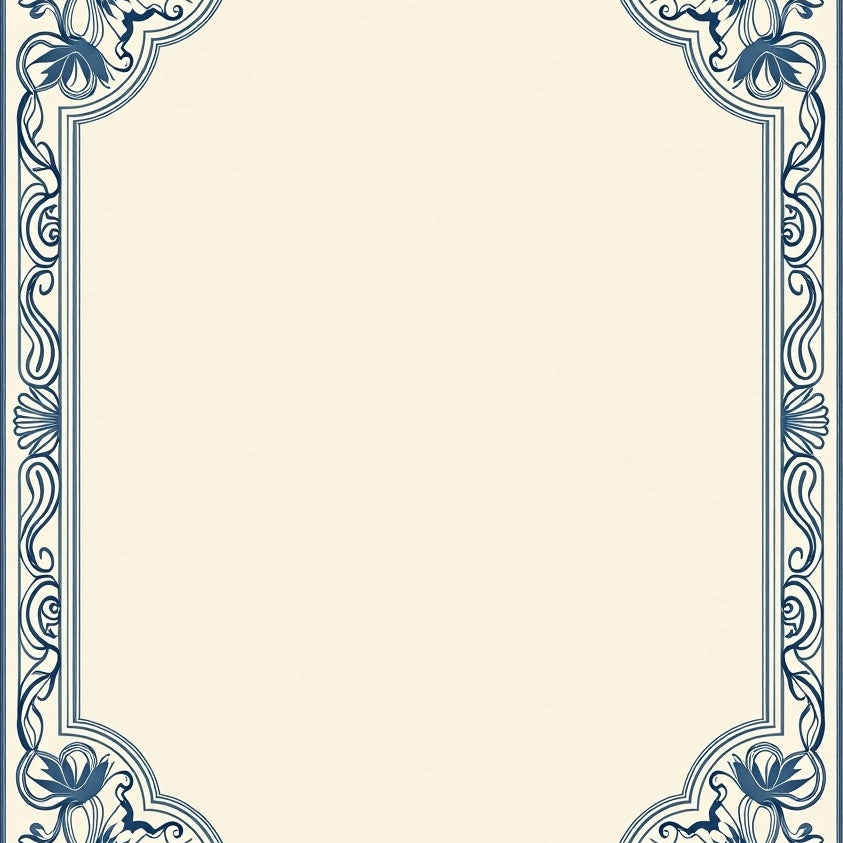 Vintage Scrollwork Border with Stylized Floral Filigree Arrangement (Blue) - ODIKA