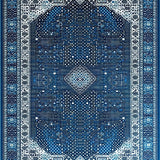 Intricate Abstract Spotted Area with Geometric Blue and Silver Design(Blue)