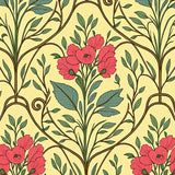Victorian Garden Trellis Print with Flourishing Wildflowers(Yellow)