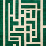 Emerald Maze Contemporary With Beige and Green Angular Symmetry Design(Green)