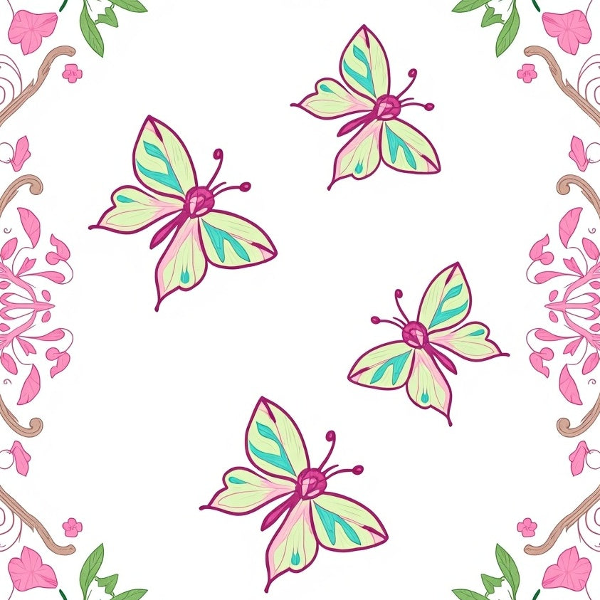 Whimsical Dream with Delicate Floral Motifs and Swirling Vines (Pink) - ODIKA
