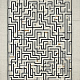 Nordic Modern Geo Maze Area with Contrasting Monochrome Lattice Motifs(Beige)
