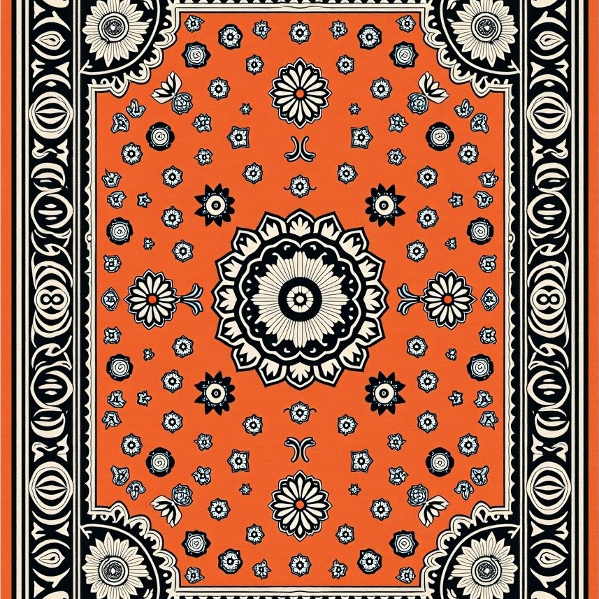 Heritage Artisan Medallion Tapestry Abundant Blossoming (Orange) - ODIKA