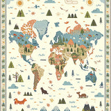 Illustrated Continents and Animal Motifs Round Map Design(Ivory)