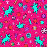 Festive Cat Parade with Twinkling Ornament Motifs(Pink)