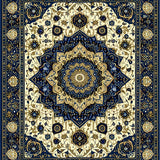 Vintage Area with Deep Blue and Gold Accents(Beige)