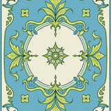 Distressed Botanical Medallion Motif with Cascading Floral Details(Blue)