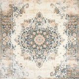 Artisan Medallion Area with a Distressed Symmetrical Boho Design(Beige)