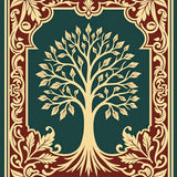 Traditional Oak Tree Motif with Decorative Branch Scrollwork(Green)