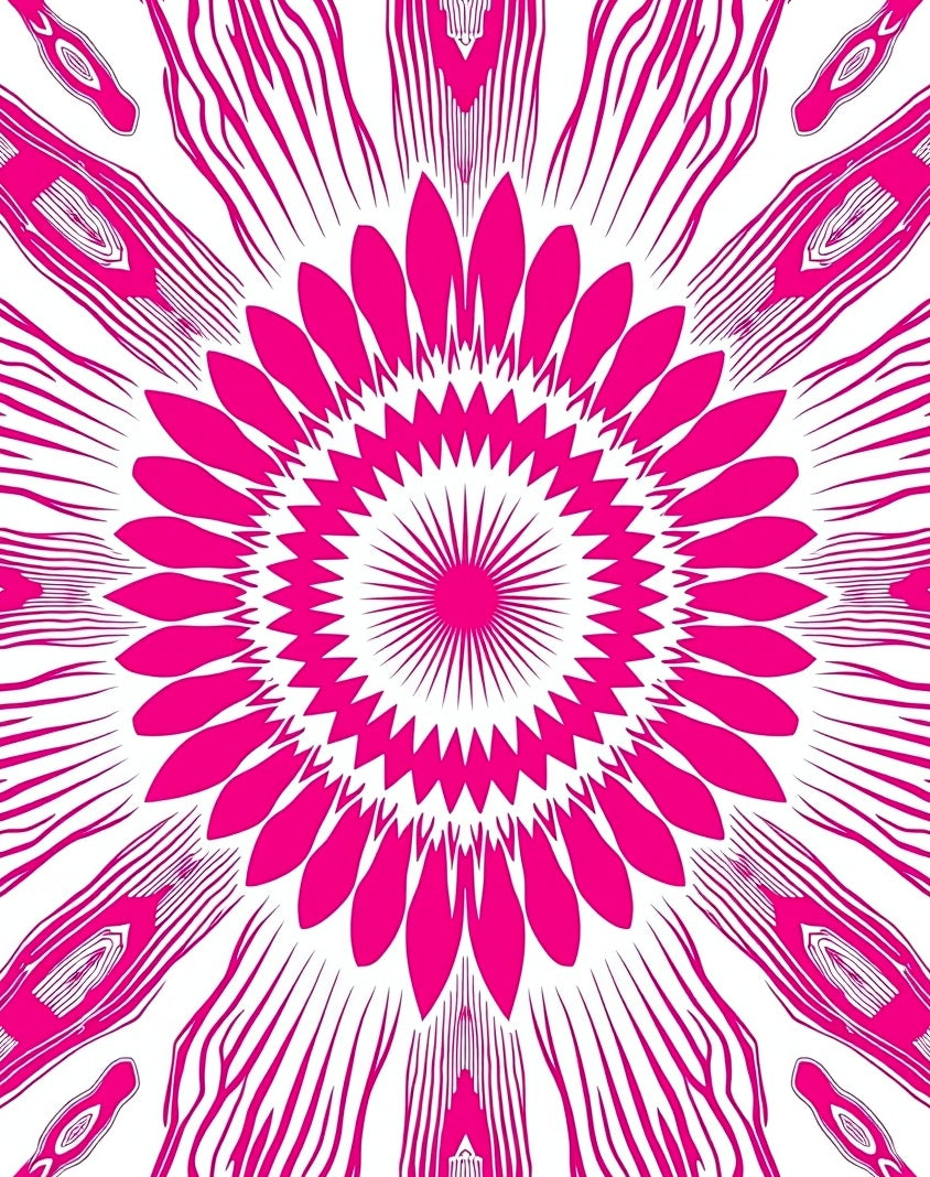 Starburst Kaleidoscope Radiant Petals Abstract Art (Pink) - ODIKA