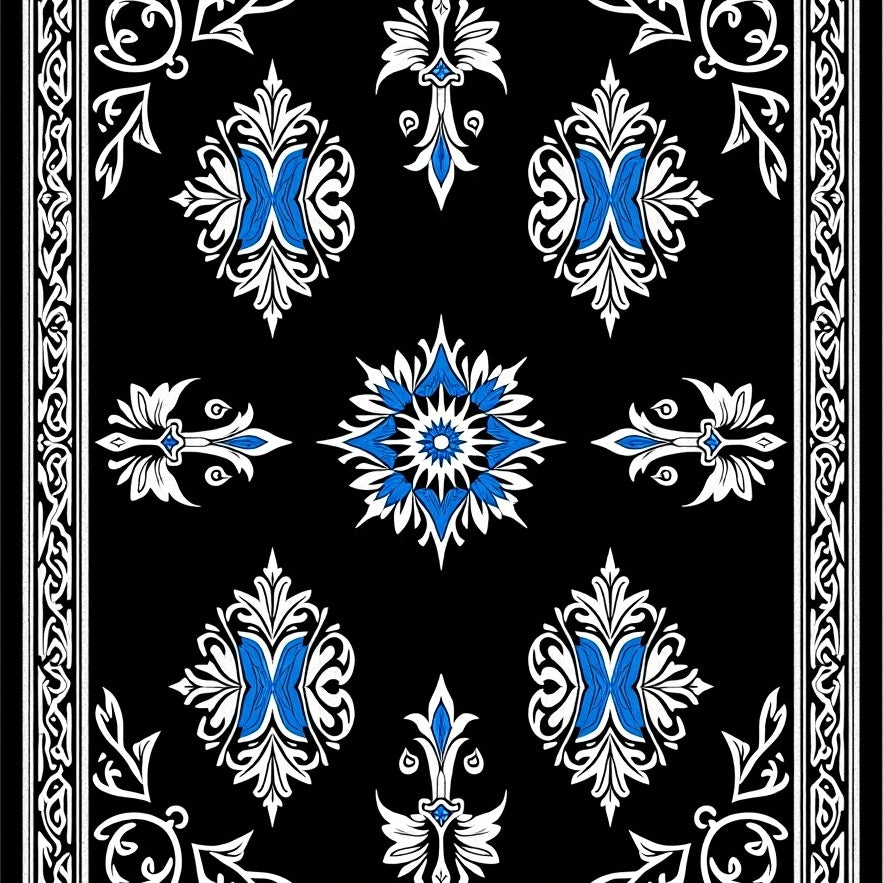 Damask Floral Motif Anti Slip Interior Floor Covering (Black) - ODIKA