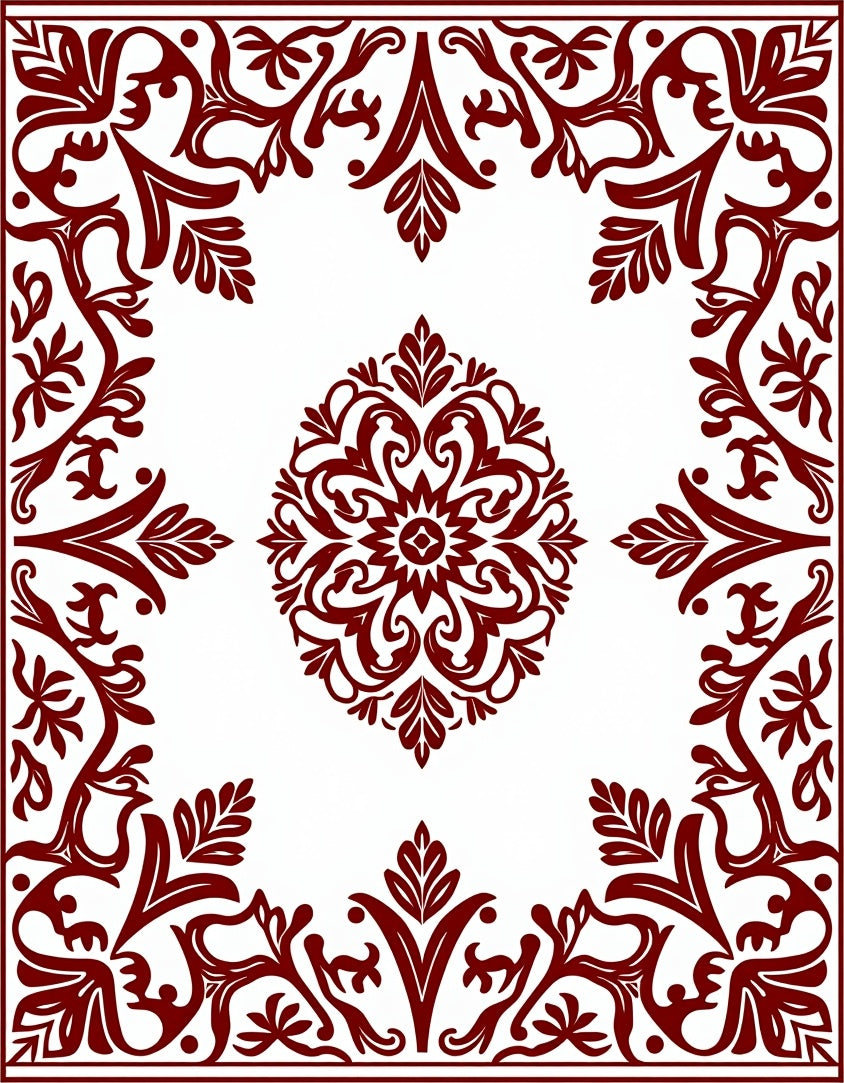 Classic Damask Vinework with Floral Embellishments (Red) - ODIKA