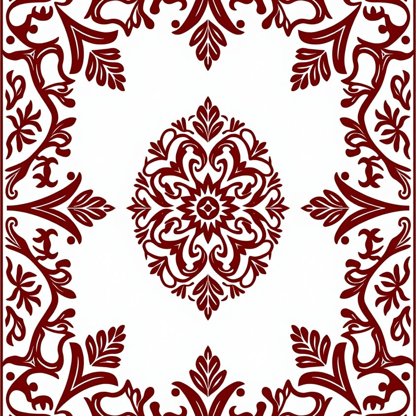 Classic Damask Vinework with Floral Embellishments (Red) - ODIKA