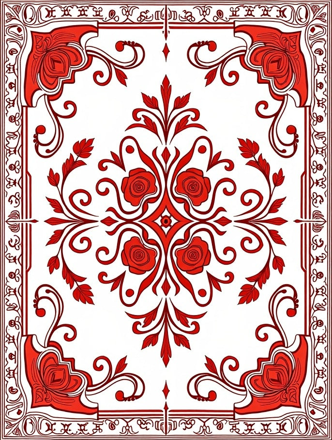 Heritage Damask Scroll with Vintage Rose Motifs (Red) - ODIKA