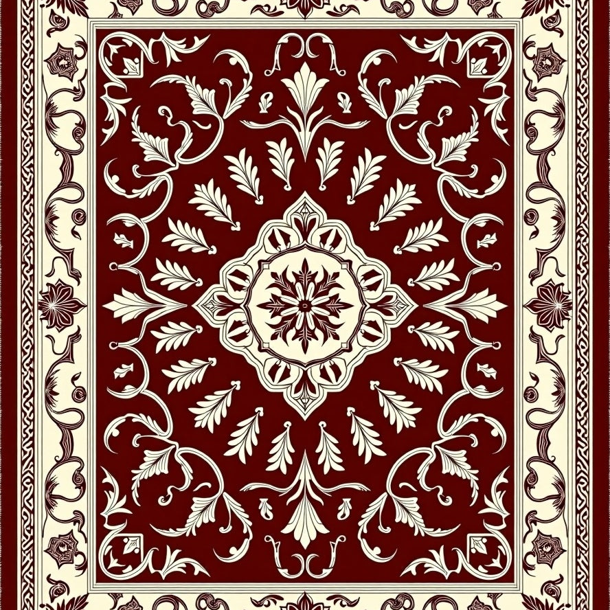 Vintage Medallion Motif with Ornate Floral and Swirl Accents (Red) - ODIKA