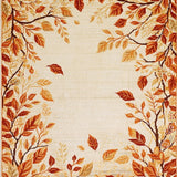 Fallen Leaves Circular Area in Earthy Shades and Floral(Beige)