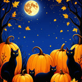 Midnight Harvest Black Cat Pumpkin Carpet Welcome Rug Spooky Decor(Blue)