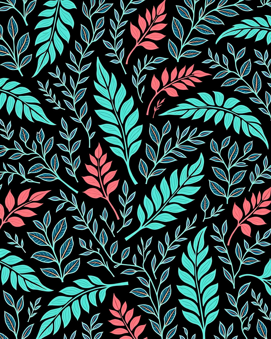 Elegant Banana Fern Cascade Handpainted Floral Botanical Symphony (Black) - ODIKA