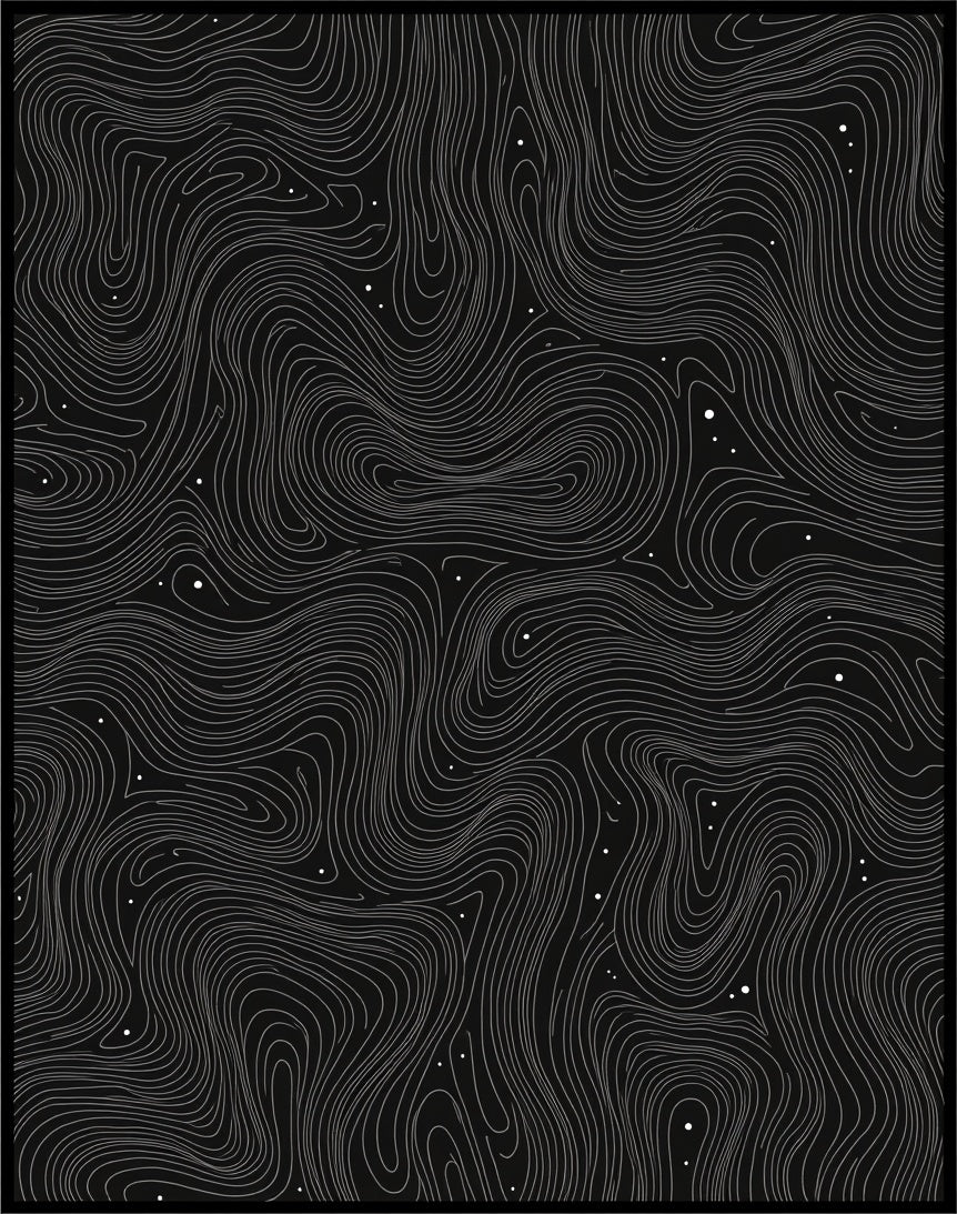 Modern Maze Motif with Abstract Wave and Dotted Overlay (Black) - ODIKA