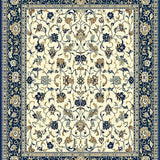 Classic Oriental Inspired Area with Weathered Blue and Tan Damask(Beige)