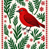 Elegant Yuletide Songbird Resting Upon Evergreen Bough(Red)