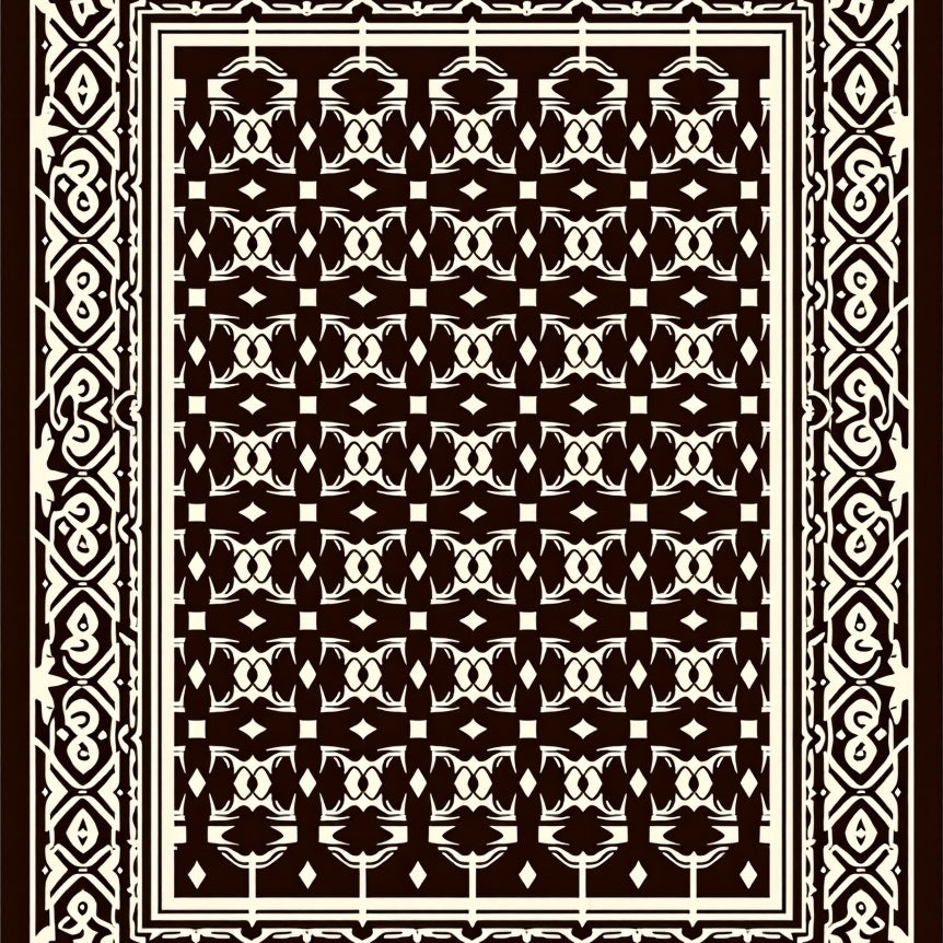 Interlocking Tiled Motif with Vintage Lattice Accents (Black) - ODIKA