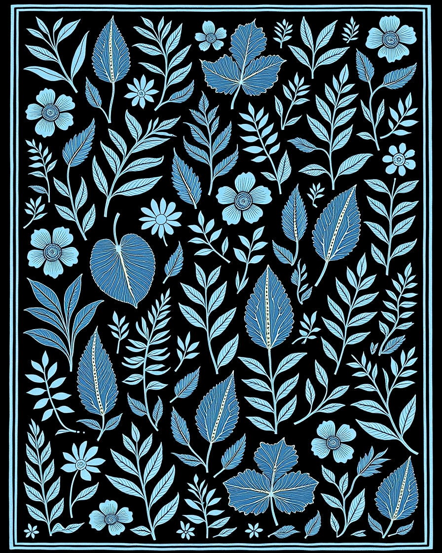 Verdant Wilderness Symphony Adorned Natural Artistic Motifs (Black) - ODIKA