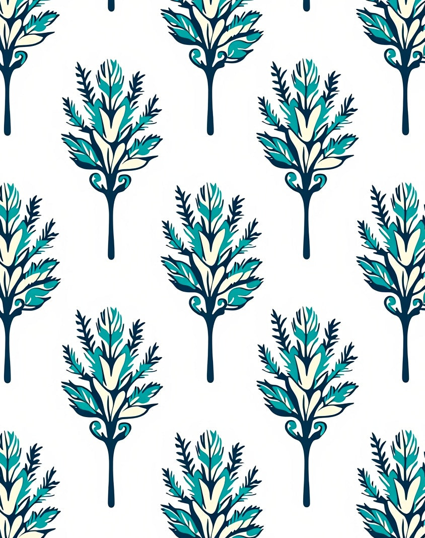 Vintage Boho Meadow Spray Featuring Interlocking Fern and Bloom (Blue) - ODIKA