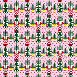 Scandinavian Evergreen Array with Stylized Snowfall(Pink)