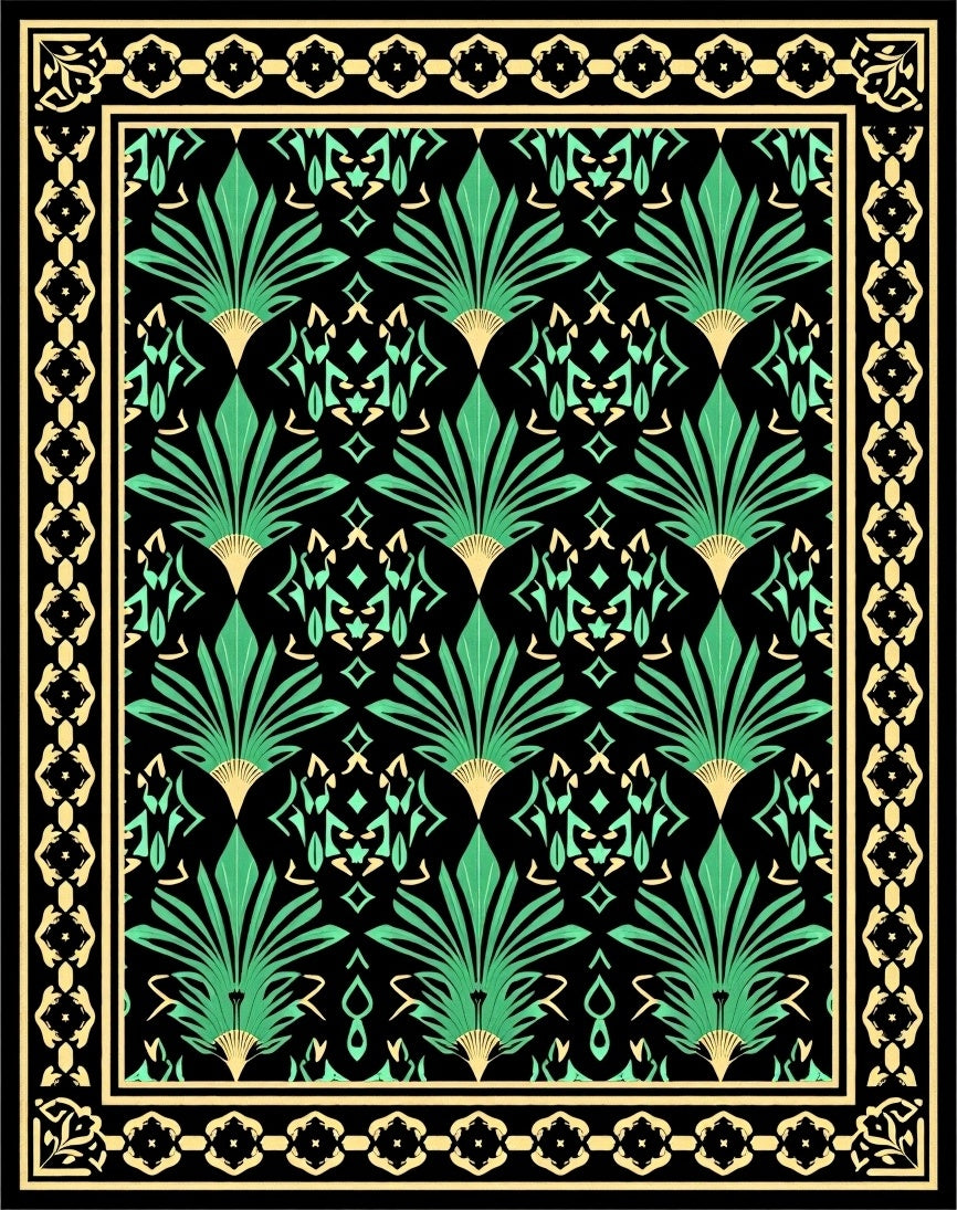 Opulent Lattice with Interlocking Fan Motifs (Black) - ODIKA