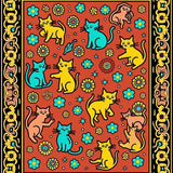 Folk Festival Cat Medley Spirited Feline Illustrations with Sparkling Motifs(Red)