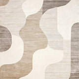 Chic Area with Abstract Waves in Beige and Taupe Tones(Beige)