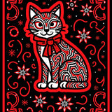 Whimsical Tinsel Cat and Twinkling Starburst Motif(Black)