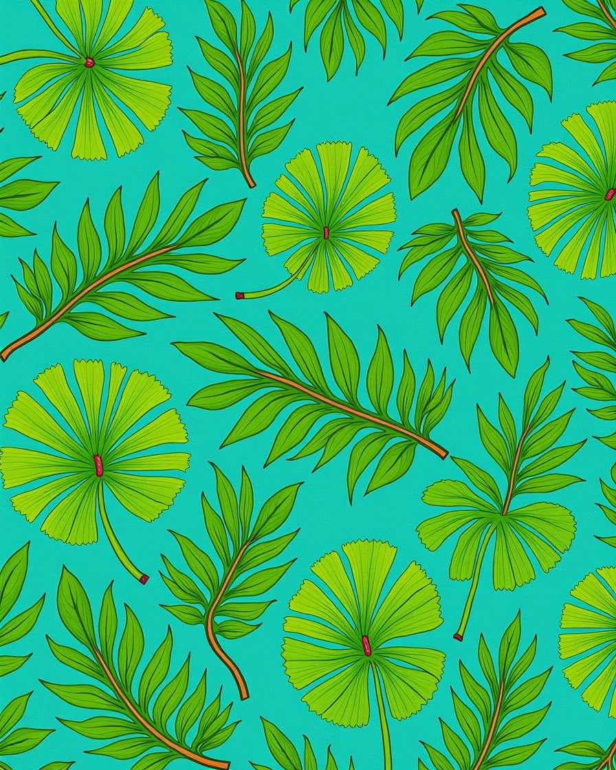 Monstera Leaf Mosaic with Interlocking Tropical Foliage Motifs (Blue) - ODIKA